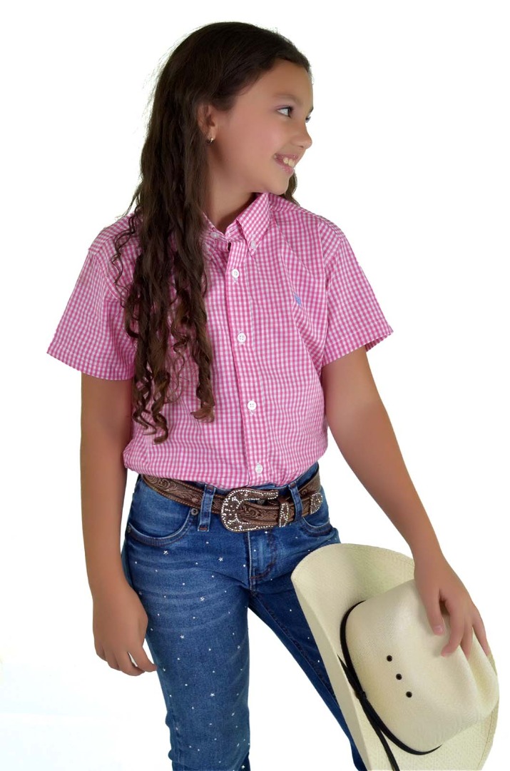 Camisa Radade Infantil Ele/Ela Manga Curta Xadrez Fifty Rosa - 1303