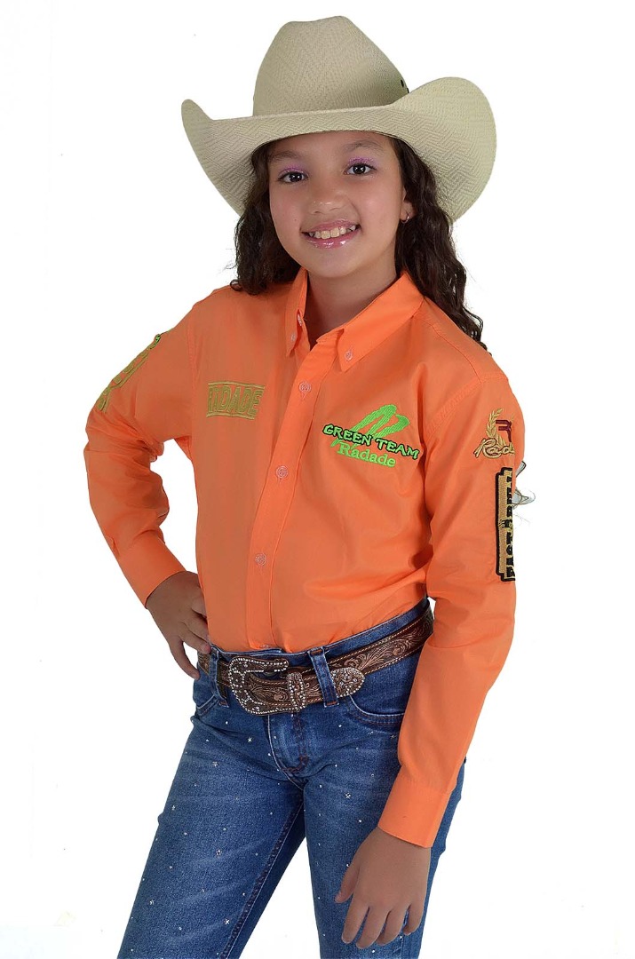 Camisa Radade Infantil Manga Longa Bordada Green Laranja - 1541