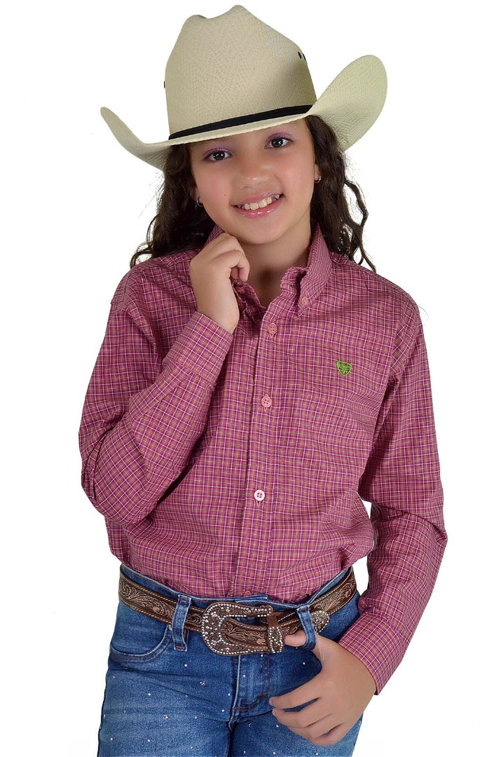 Camisa Radade Infantil EleEla Manga Longa Xadrez Rosa - 1629