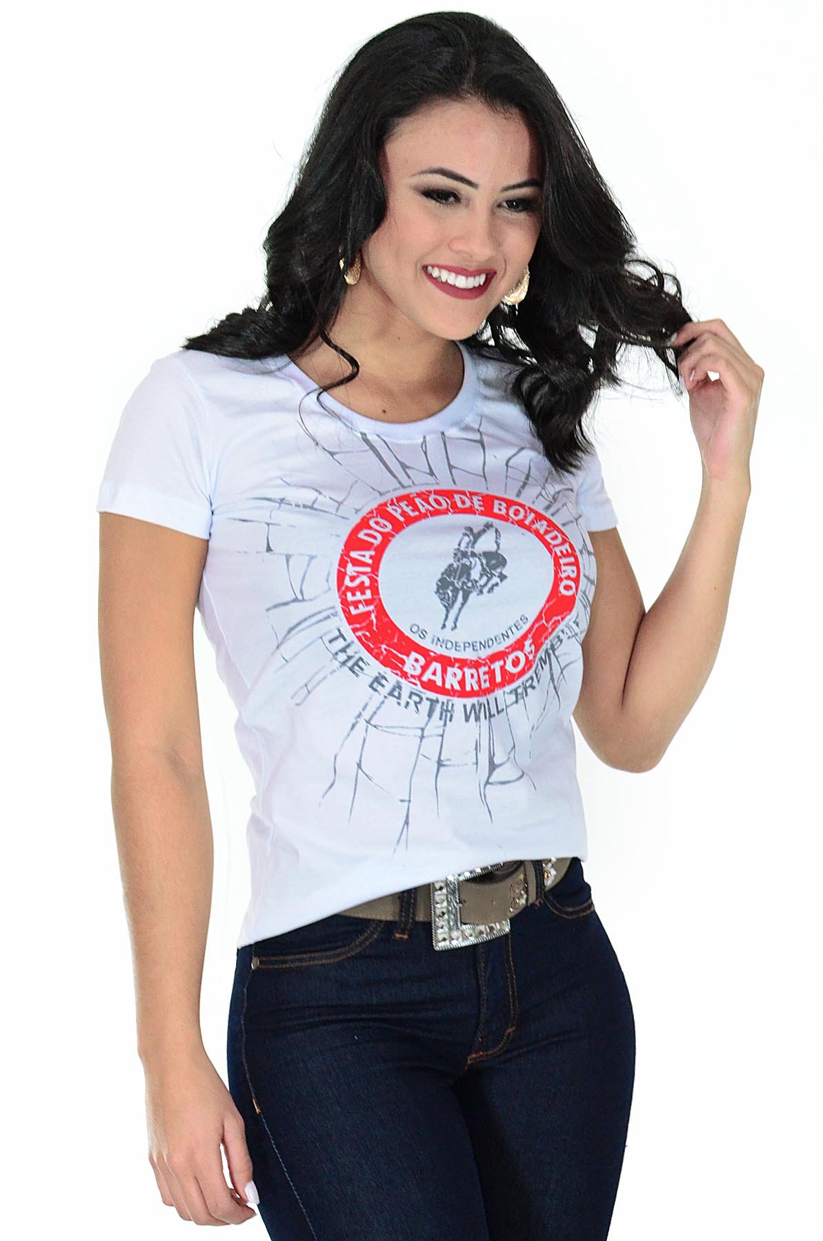 Camiseta Baby Look Barretos Branca - B209