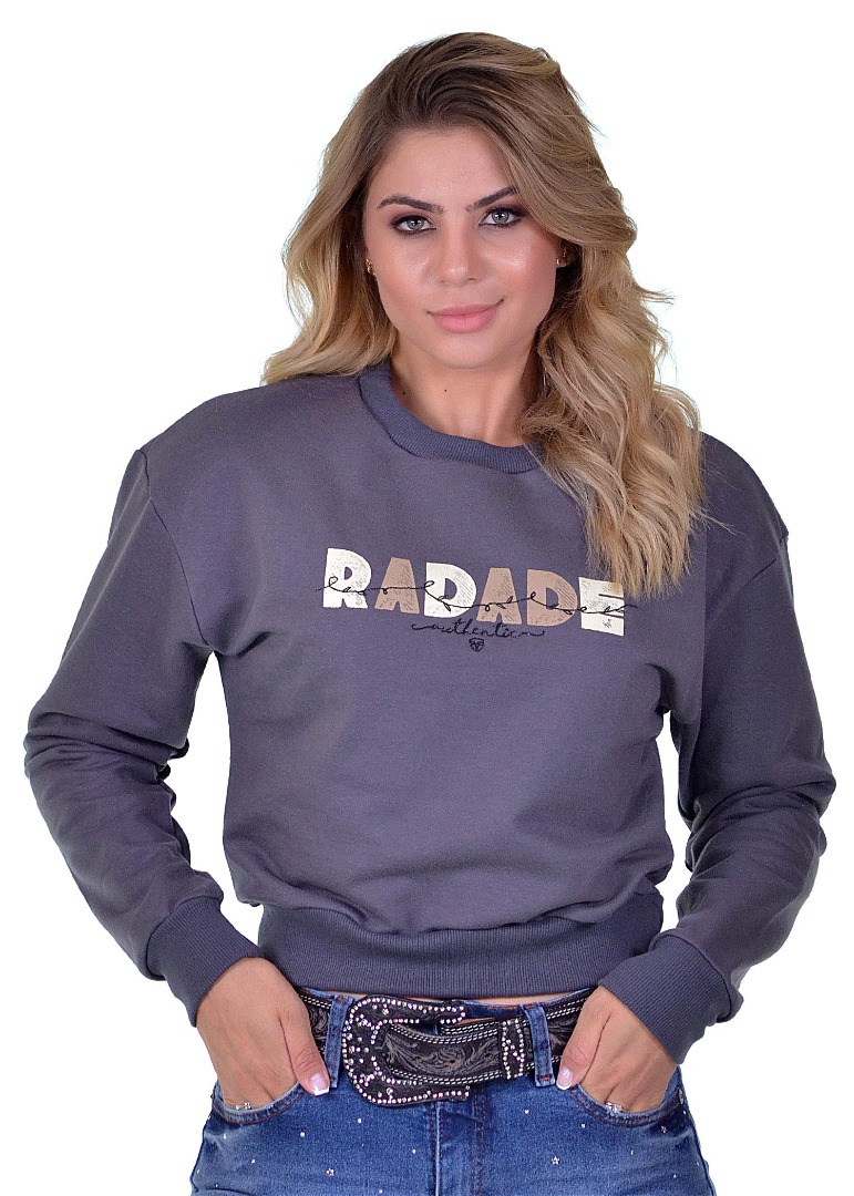 Moletom Feminino Cropped Radade RDE cor Cinza - 1663