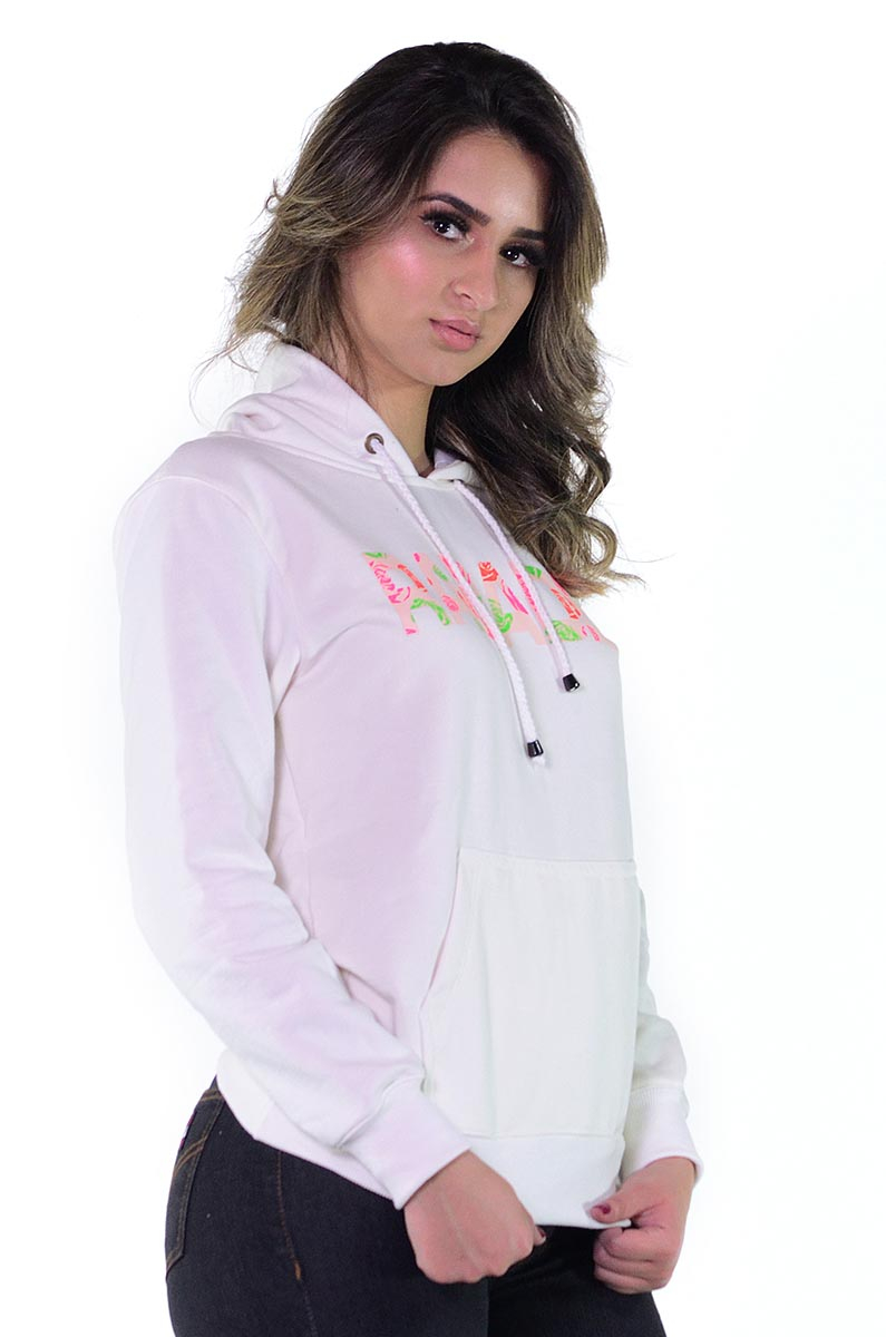 Moletom Feminino Radade RDE Bege e Branco - 1245